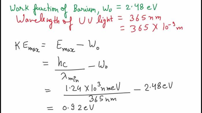 Barium has a work function of 2.48 ev