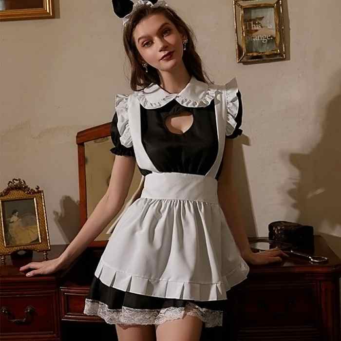 Maid disfraz apron sirvienta francese uniform soubrette collar vestito delantal headwear criada roupas indisponible