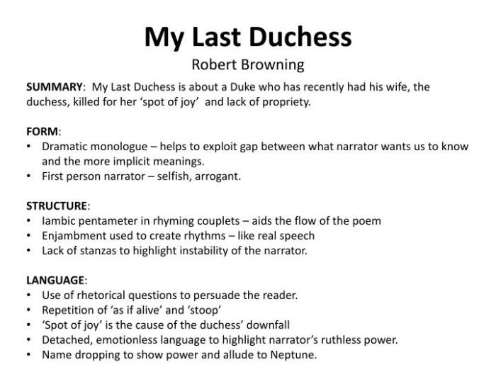 Duchess poem gcse part2 poetry anthology